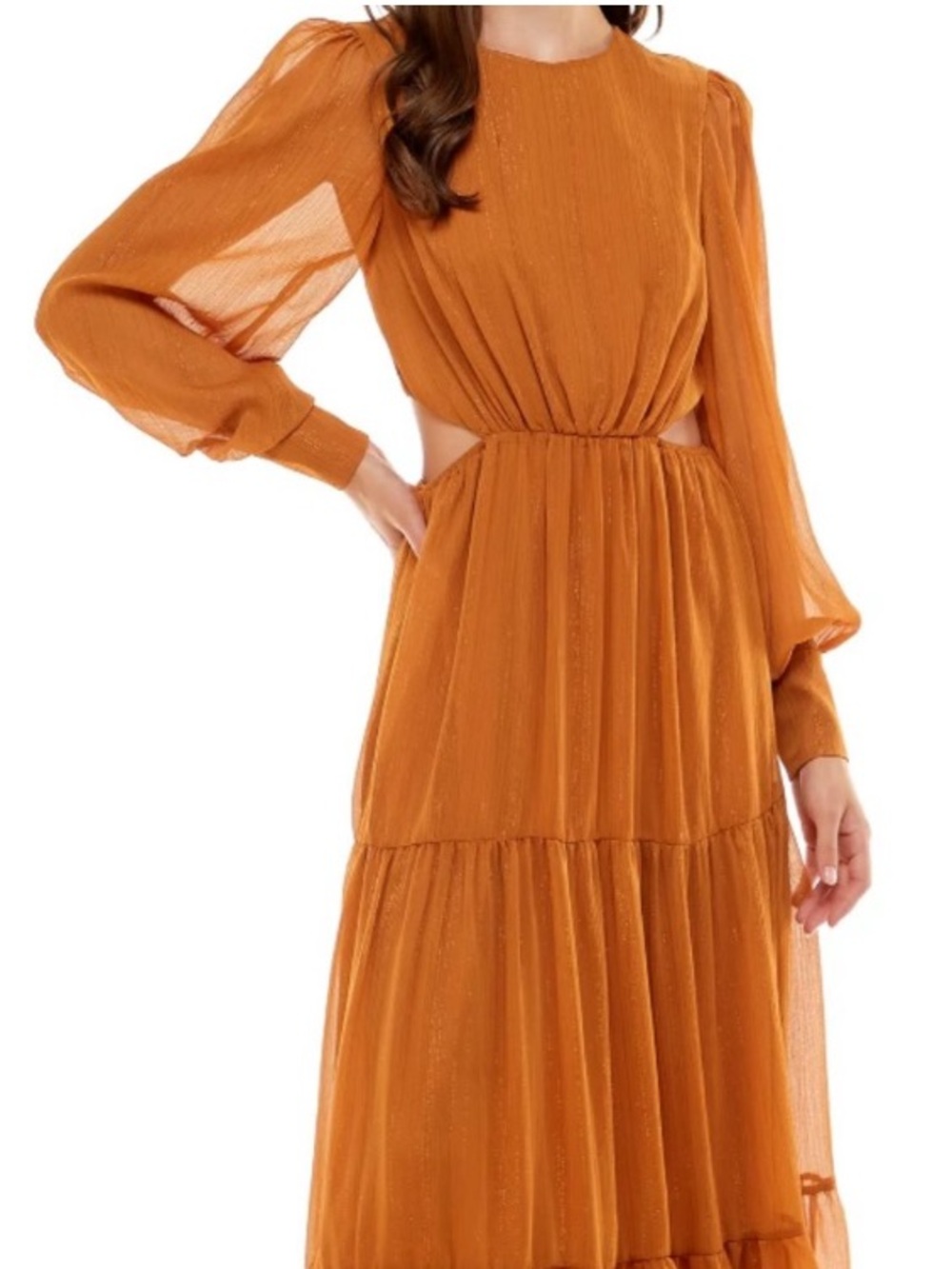 Wayf Saffron Long Sleeve Tiered Maxi Dress with cut-out’s, size M. New!